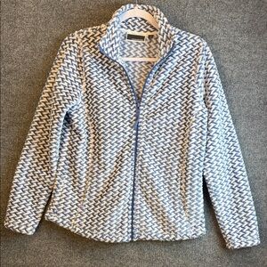 Jason Maxwell Navy and White Textured Fleece Jacket Women’s Small (Medium)